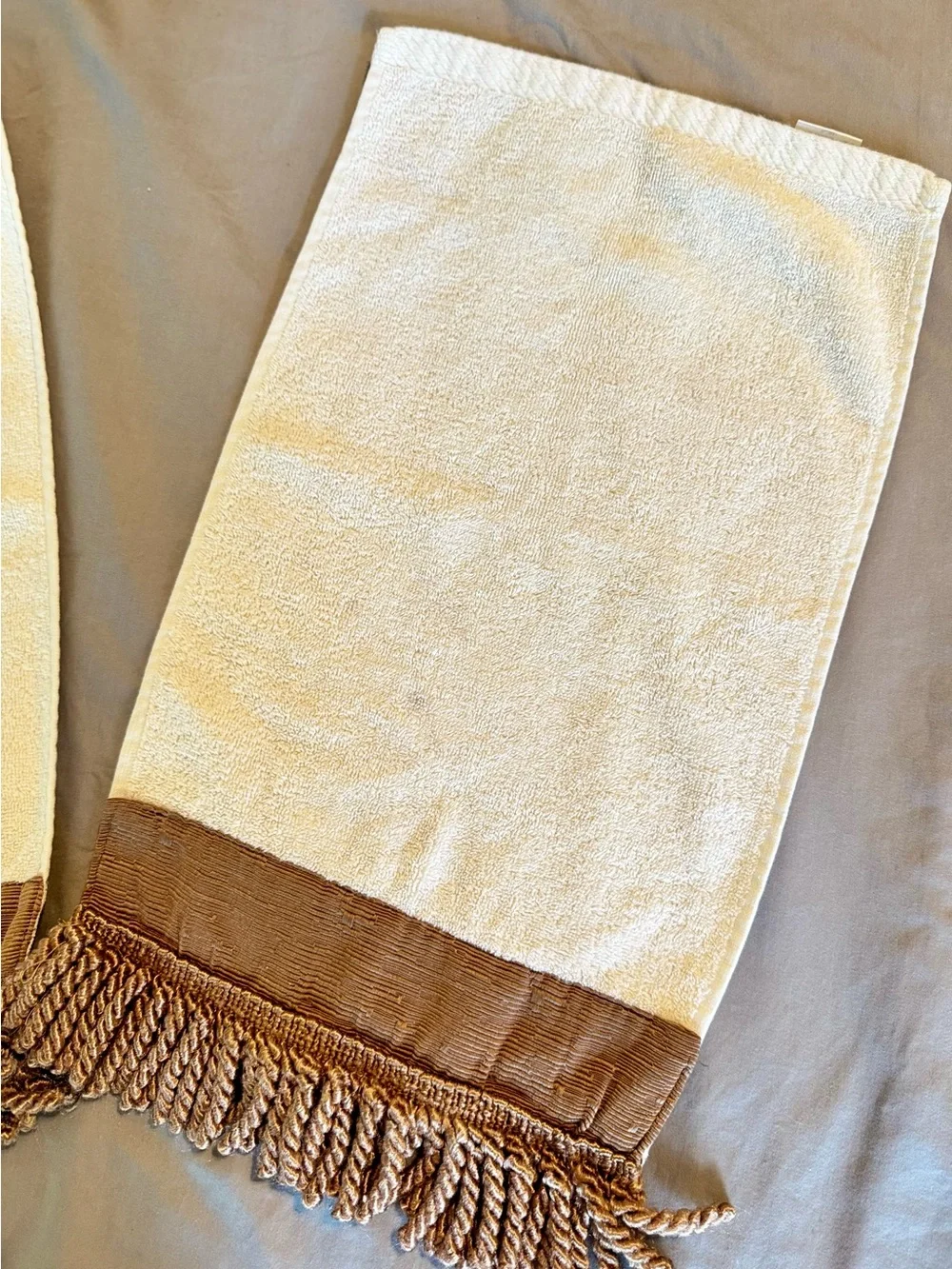 CROSCILL Set of 2 Cotton Towels Cream & Bronze Gold Brown Decorative Hand Towel